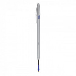 BIC Cristal Re'New, Penna Ricaricabile Blu a Sfera, Fusto in Metallo (Punta 1mm), Confezione 1 Penna + 2 Ricariche