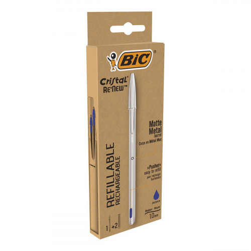 BIC Cristal Re'New, Penna Ricaricabile Blu a...
