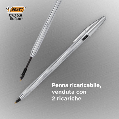BIC Cristal Re'New, Penna Ricaricabile Nera a...