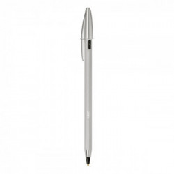 BIC Cristal Re'New, Penna Ricaricabile Nera a Sfera, Fusto in Metallo (Punta 1mm), Confezione 1 Penna + 2 Ricariche