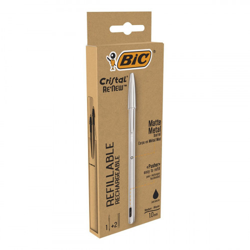 BIC Cristal Re'New, Penna Ricaricabile Nera a...