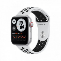 Apple Watch Nike SE GPS + Cellular, 44mm in alluminio argento con cinturino Sport Nike Platino/Nero