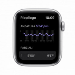 Apple Watch Nike SE GPS, 44mm Cassa in Alluminio color Argento con Cinturino Sport Puro Platino/Nero