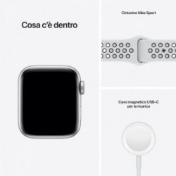 Apple Watch Nike SE GPS + Cellular, 40mm Cassa in Alluminio color Argento con Cinturino Sport Puro Platino/Nero