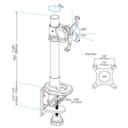 StarTech.com Supporto per Monitor con altezza regolabile - Braccio porta Monitor LCD LED con gancio per gestione cavi