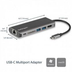StarTech.com Adattatore Multiporta USB-C - Lettore Schede SD - Power Delivery - 4K HDMI - GbE - 2x USB 3.0