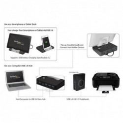 StarTech.com HUB USB 3.0 a 3 porte - Hub per laptop e tablet Windows + porta a ricarica rapida con Stand per Dispositivi