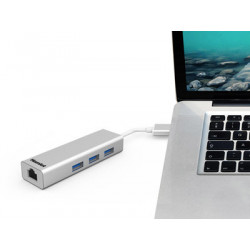 Hamlet XHUB330LAN hub di interfaccia USB 3.2 Gen 1 (3.1 Gen 1) Type-A 5000 Mbit/s Argento