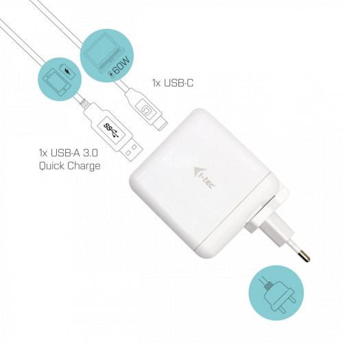 i-tec USB-C Travel Charger 60W + USB-A Port 18W