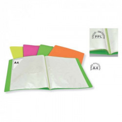 PORTALISTINO A4 60 BUSTE IN PPL CON COPERTINA FLESSIBILE FINITURA  LUCIDA ZIGRINATA 4 COLORI FLUO ASSORTITI