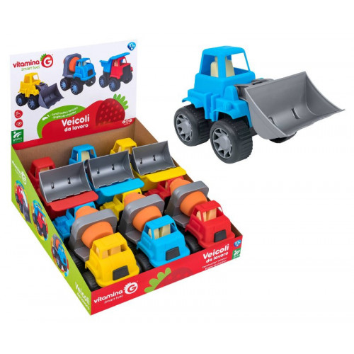 VEICOLI LAVORO RUOTA LIBERA 14CM 3 ASS 9PZ D/BOX