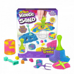 Kinetic Sand , Set Gioco Squish N’ Create, Sabbia colorata in 3 variazioni, Sabbia cinetica 382 g, 5 accessori per modellare