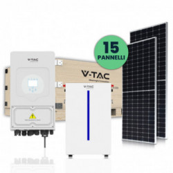 KIT Fotovoltaico 6KW con Batteria di Accumulo al Litio 6.14 KWh e Inverter Monofase Ibrido con Accessori inclusi e 15 Pannelli