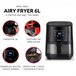 Ariete 4626 Airy Fryer 6L, Friggitrice ad aria, 1300 W, Capacità 6L, Capacità di cottura 2,5kg, 8 programmi preimpostati,