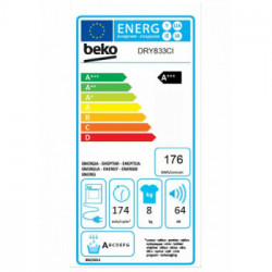 - OUTLET - Beko DRY833CI - OK2 Asciugatrice OptiSense a Pompa di Calore, EcoGentle, Inverter, 8 Kg, A+++