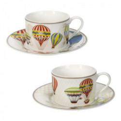Set tazze te Brandani 52902 LE MONGOLFIERE Con Piattino Multicolor