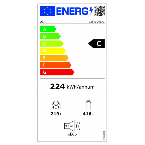 LG GSLV91MBAC Frigorifero Side-by-Side, Classe...