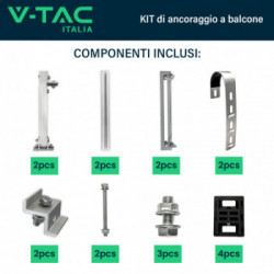 V-TAC KIT di ancoraggio a balcone per 1 pannello fotovoltaico