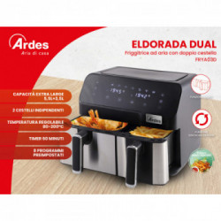 Ardes ARFRYA03D friggitrice Doppia 9 L Indipendente Friggitrice ad aria calda Nero, Acciaio inossidabile