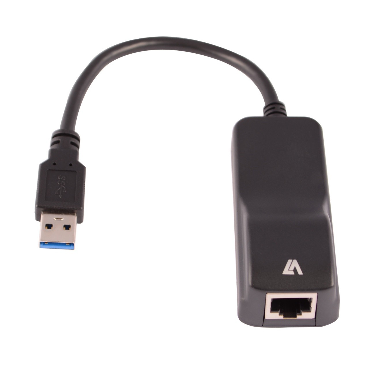 V7 Adaptador negro Gigabit Ethernet con conector USB 3.0 A macho a RJ45 hembra