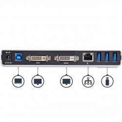 StarTech.com Docking Station Universale per Laptop USB 3.0 per dual-monitor DVI Gigabit Ethernet con adattatori HDMI / VGA