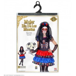 COST.MUJER DIA DE LOS MUERTOS (vestito, scaldabraccia, copricapo con velo) Taglia (140 cm / 8-10 Years)