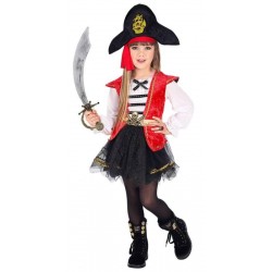 COSTUME CAPITANO PIRATA 104 CM (2-3 ANNI) - VESTITO CON TUTU' E CAPPELLO CON BANDANA
