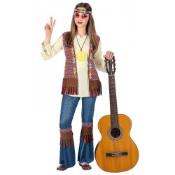 HIPPIE (camicia con gilet, pantaloni, fascia per testa, collana) (128 cm / 5-7 Years)