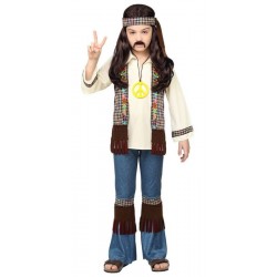 COSTUME PICCOLO HIPPIE 128 CM (5-7 ANNI) - CAMICIA CON PANTALONI, FASCIA E COLLANA