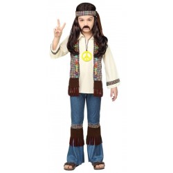 HIPPIE (camicia con gilet, pantaloni, fascia per testa, collana) (140 cm / 8-10 Years)