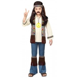 COSTUME PICCOLO HIPPIE 164 CM (14-16 ANNI) - CAMICIA CON PANTALONI, FASCIA E COLLANA