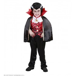 COST.VAMPIRO (gilet con jabot, pantaloni, mantello) Taglie assortite: (110 cm / 3-4 Yrs) - (116 cm / 4-5 Yrs)