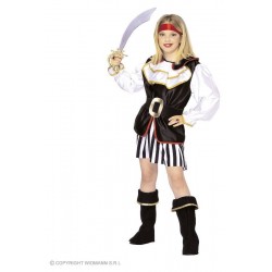 PIRATESSA (casacca con jabot, gonna, cintura, copristivali, fascia per testa) (128 cm / 5-7 Years)