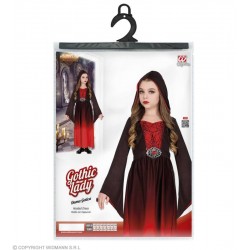COST.DAMA GOTICA (vestito con cappuccio) Taglia (128 cm / 5-7 Years)