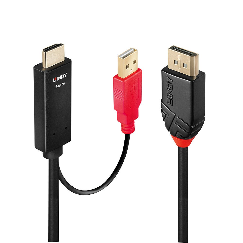 Lindy 41426 cavo di interfaccia e adattatore DisplayPort HDMI A/USB A Nero, Rosso