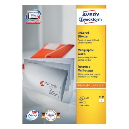 Avery 6135 etichetta autoadesiva Bianco Rettangolo Permanente 200 pezzo(i)