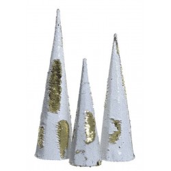 set 3 coni natalizi con paillettes reversibili bianco/oro