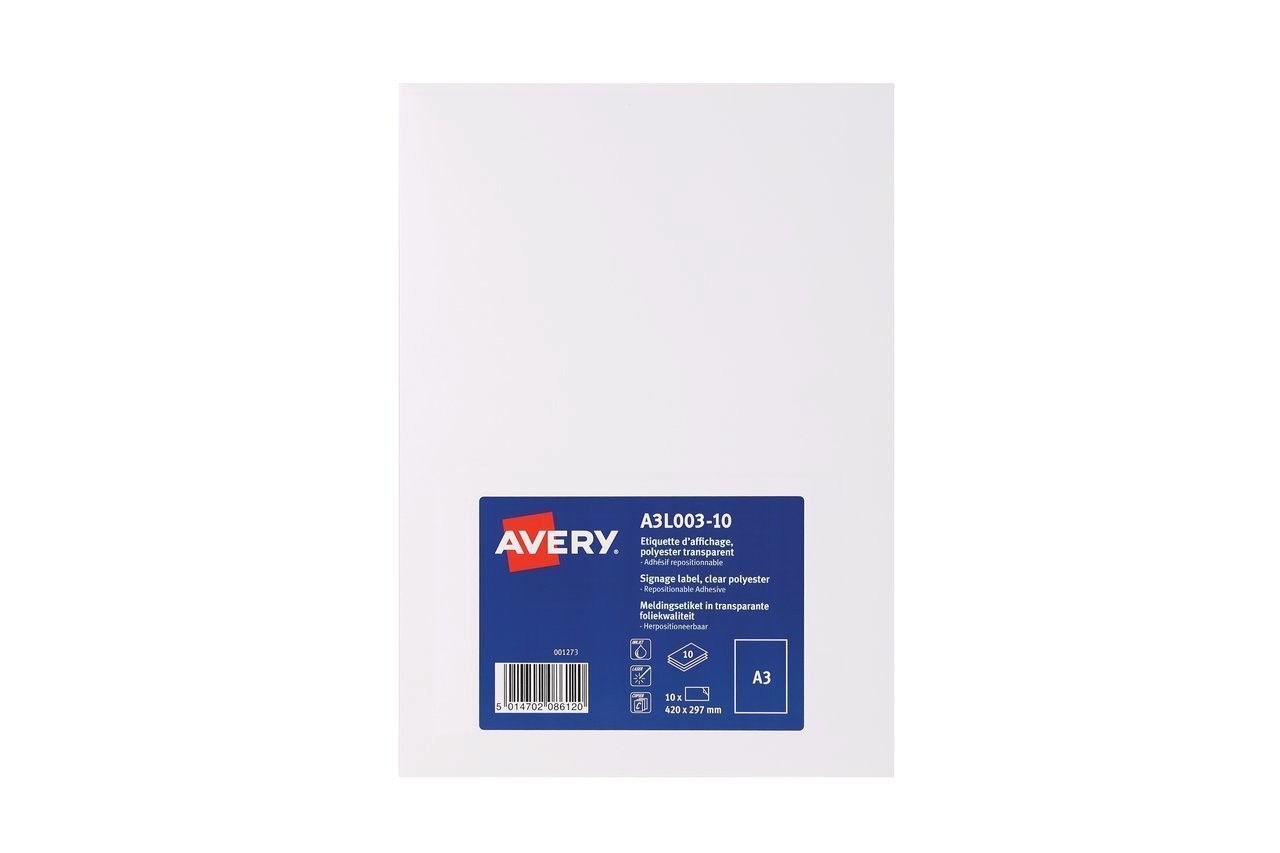 Avery A3L003-10 etichetta per stampante Bianco Etichetta per stampante autoadesiva