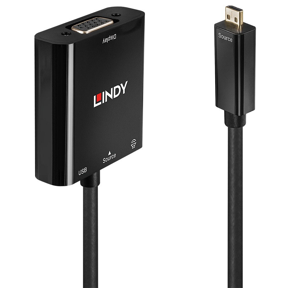 Lindy 38287 cavo e adattatore video 0,1 m HDMI tipo D (Micro) VGA (D-Sub) Nero