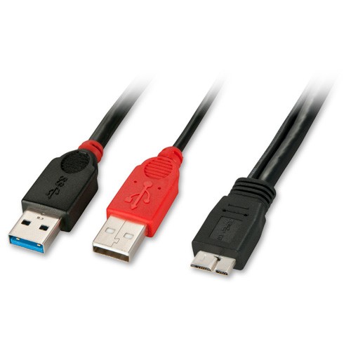 Lindy USB 3.0, 0.5m cavo USB 0,5 m 3.2 Gen 1 (3.1 Gen 1) Micro-USB B 2 x USB Nero, Rosso
