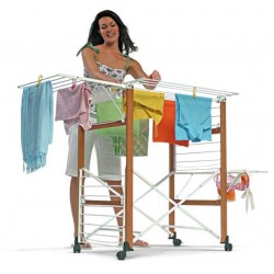 Foppapedretti Gulliver - Stendibiancheria Pieghevole, Apertura Flessibile, Ruote con Freno, Lengo Massiccio