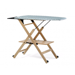 Foppapedretti Assai - Asse da Stiro Pieghevole con Piano Portapanni e Ruote, Naturale