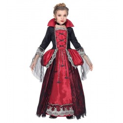 COSTUME VAMPIRESSA (vestito con sottogonna crinolina, girocollo con gemma) (140 cm / 8-10 Years)
