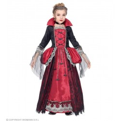 COSTUME VAMPIRESSA (vestito con sottogonna crinolina, girocollo con gemma) (140 cm / 8-10 Years)