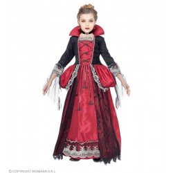 COSTUME VAMPIRESSA (vestito con sottogonna crinolina, girocollo con gemma) (140 cm / 8-10 Years)