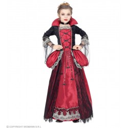 COSTUME VAMPIRESSA (vestito con sottogonna crinolina, girocollo con gemma) (140 cm / 8-10 Years)
