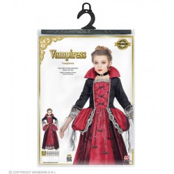 COSTUME VAMPIRESSA (vestito con sottogonna crinolina, girocollo con gemma) (140 cm / 8-10 Years)
