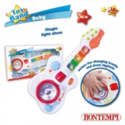 Chitarra baby rock, 5 note musciali, 6 stacchi musicali. Puoi cambiare le basi musicali passando la mano di fronte ai sensori.