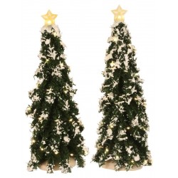 confezione 2 pezzi abete innevato con decorazioni luminose a batteria