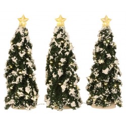 confezione 3 pezzi abete innevato con decorazioni luminose a batteria